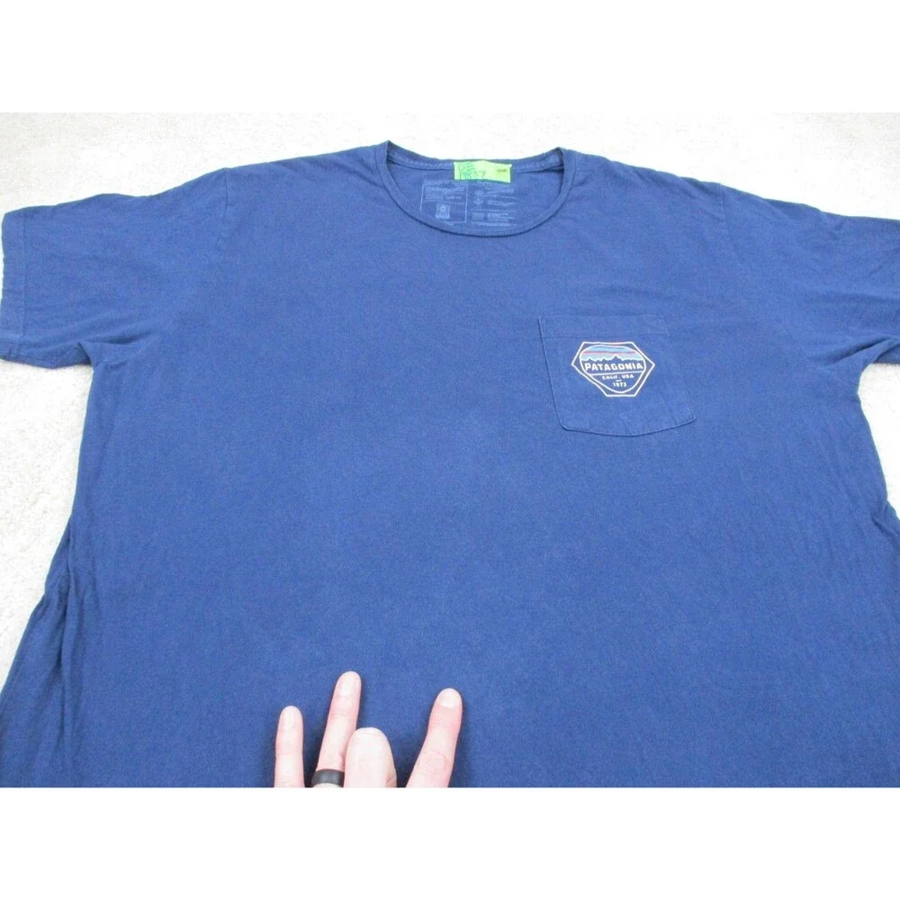 Patagonia Shirt Mens 2XL Slim Fit Blue Organic Cotton Tee Crew Neck Short Sleeve - Picture 5 of 15